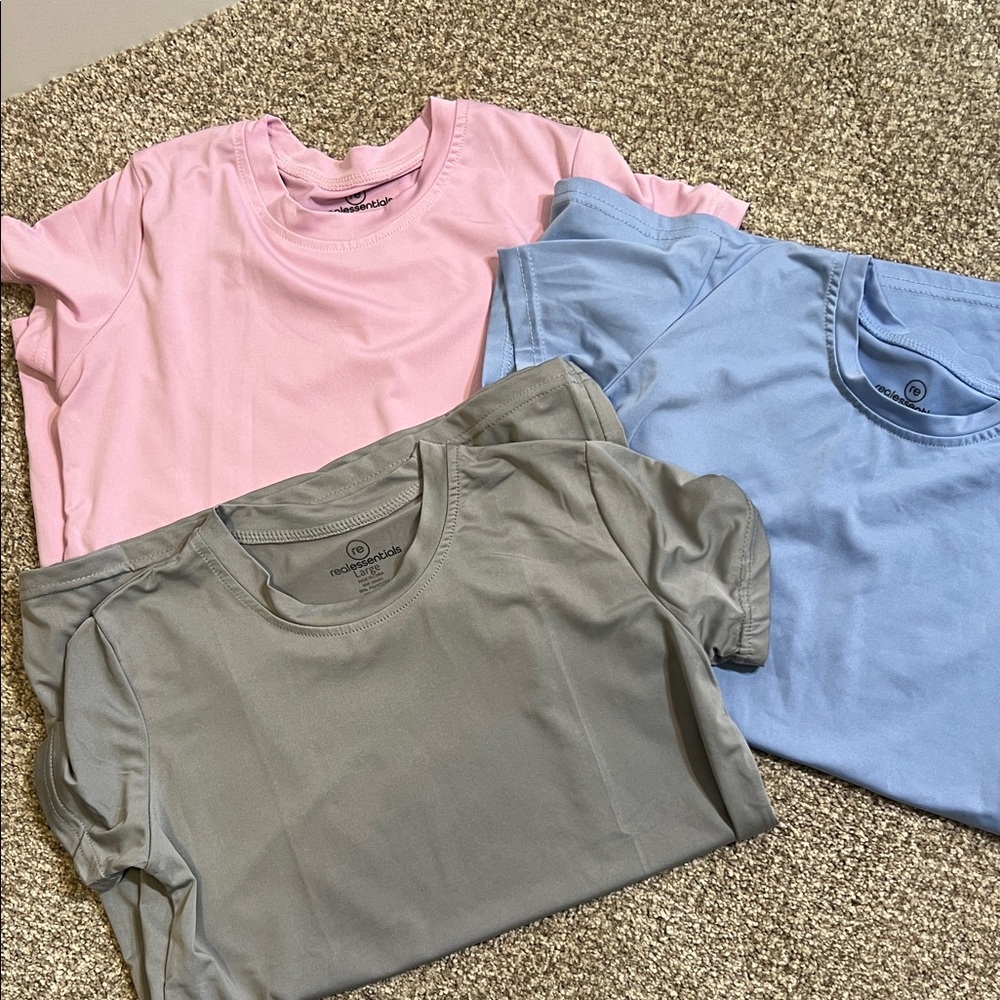 Real Essentials Active Quick Dry Short Sleeve Tees - Pink, Light Blue, and Gray